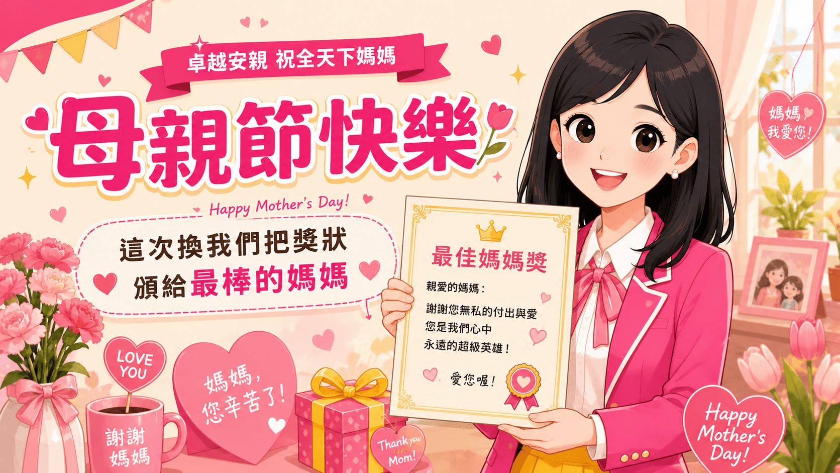 👩🦰母親節快樂🌷|這次換我們把獎狀頒給最棒的媽媽🏆❤️