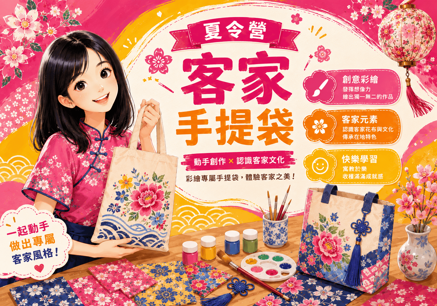 一針一線做出專屬回憶!夏令營客家手提袋DIY👜🌸